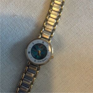 Pierre Cardin Gold Tone Bracelet Watch with Blue-Green Mother of Pearl Dial